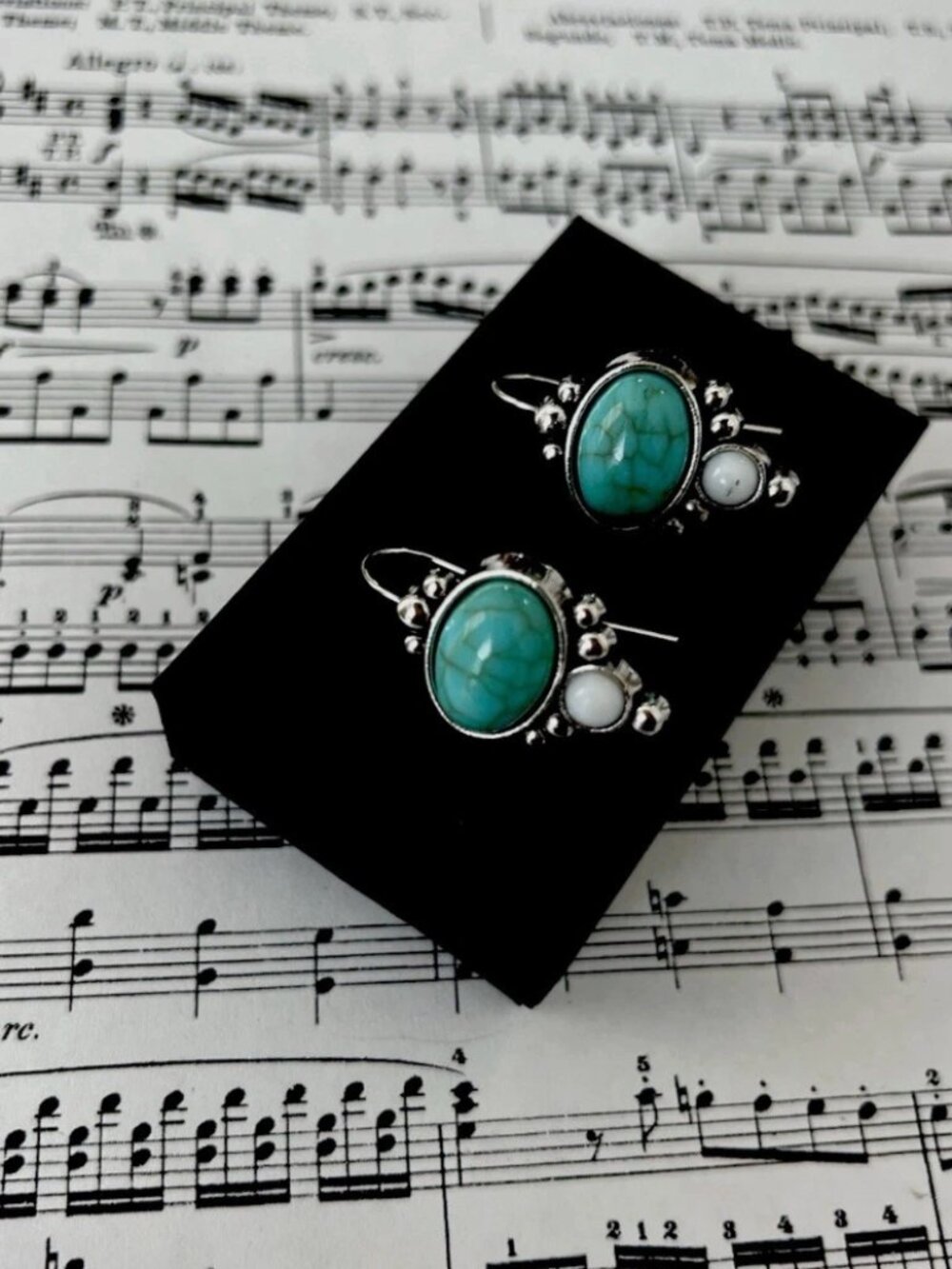 Southwestern Turquoise White Stone Dangle Earrings Silver Tone Boho Western